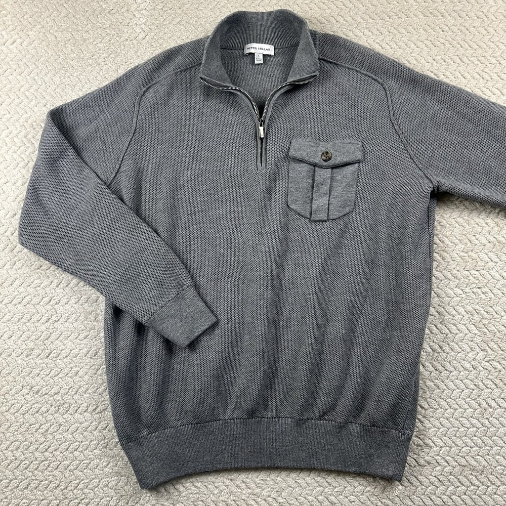 Peter Millar 1/4 Zip Sweater Mens Large Pima Cotton Wool Dover Golf Preppy Cabin